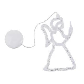 Decorative battery-powered LED chandelier lights with holiday-themed designs like Santa, snowmen, and stars