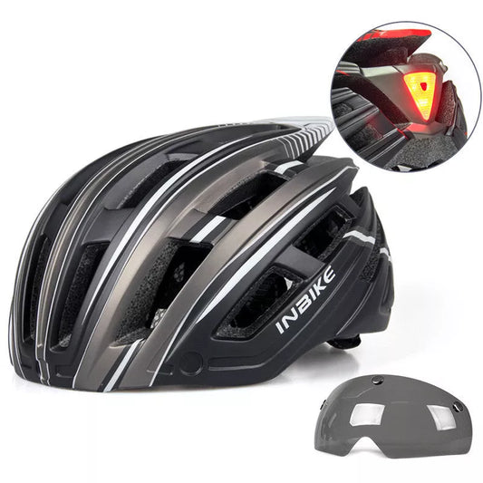Mountain road bikes cycling helmet with tail lights and interchangeable lenses for men and women