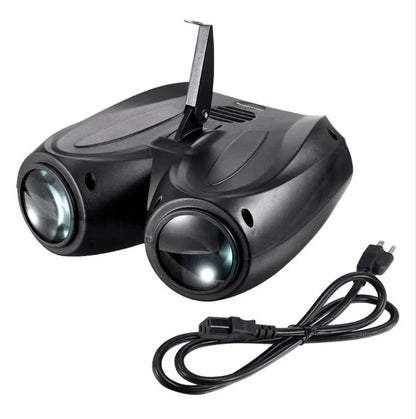 Double-headed LED Lantern projecting dynamic airship laser light in black PVC construction