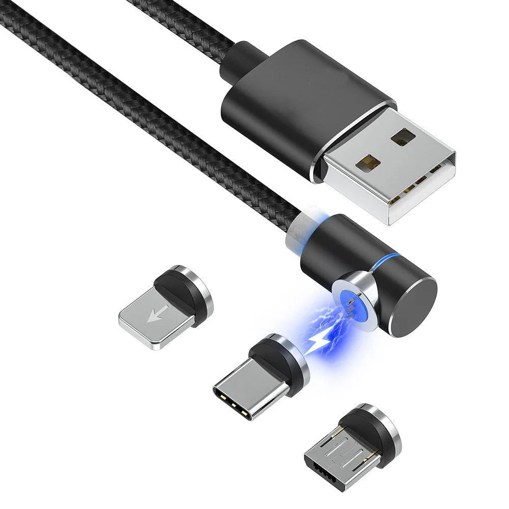 360 Degree Magnetic Charging Cable with LED light and 90-degree connector