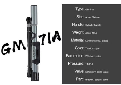 High-pressure bicycle pump with ergonomic handle and anti-skid base for stable, efficient tire inflation