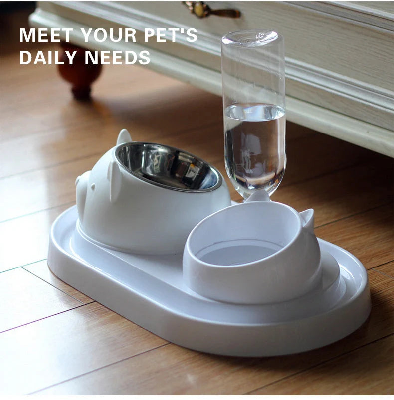 Stainless steel pet bowl with 15° tilt for cervical spine health, available in multiple colors