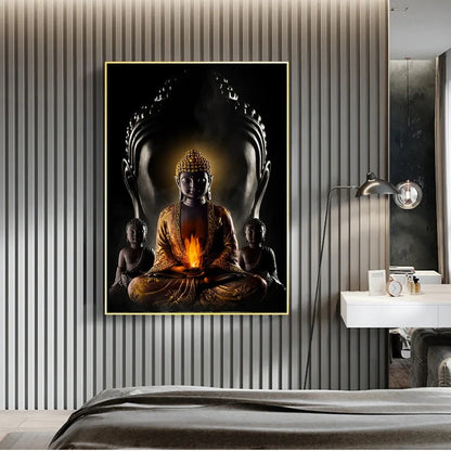 Modern Buddha canvas wall art in chemical fabric with detailed printing, available in 10 sizes from 20x30cm