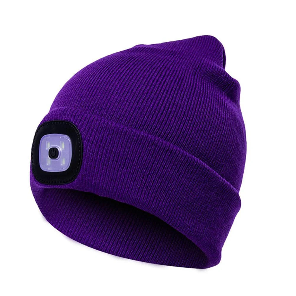 LED knit hat with glowing light for nighttime visibility and warmth