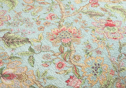 Blue American floral pattern cotton bedspread measuring 230x250cm with reactive printed bird and flower design