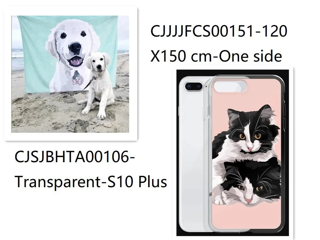 Custom flannel blanket with personalised design beside matching transparent TPU phone case