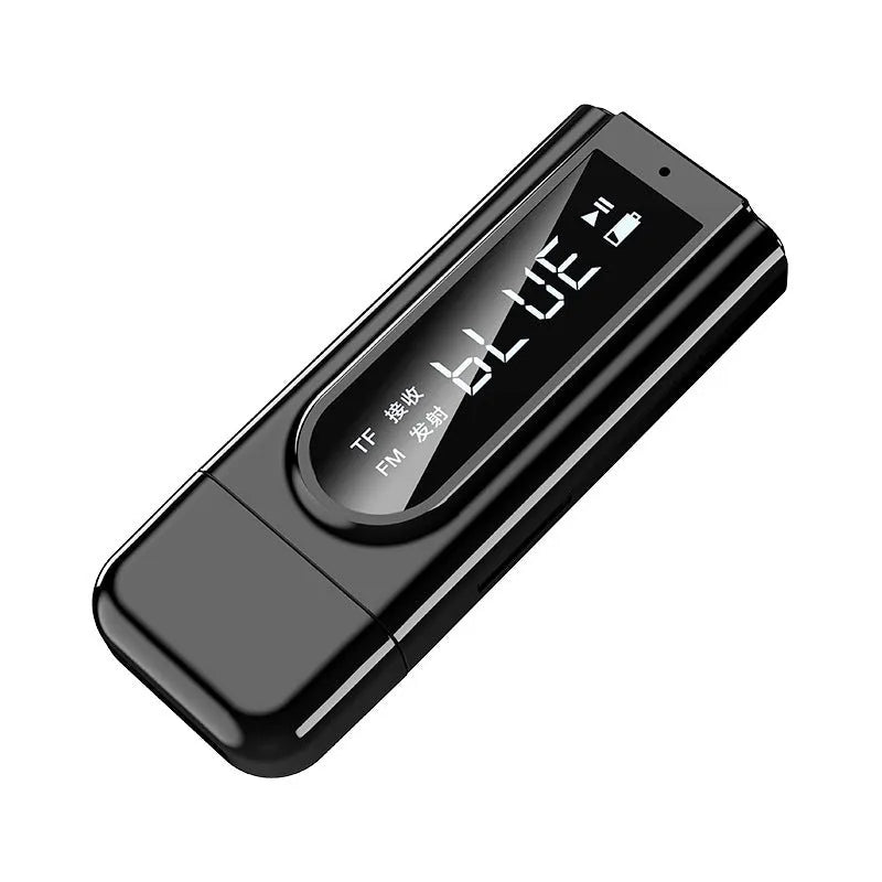 Black USB car FM Bluetooth receiver for wireless MP3 playback with 10-metre range