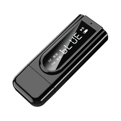 Black USB car FM Bluetooth receiver for wireless MP3 playback with 10-metre range