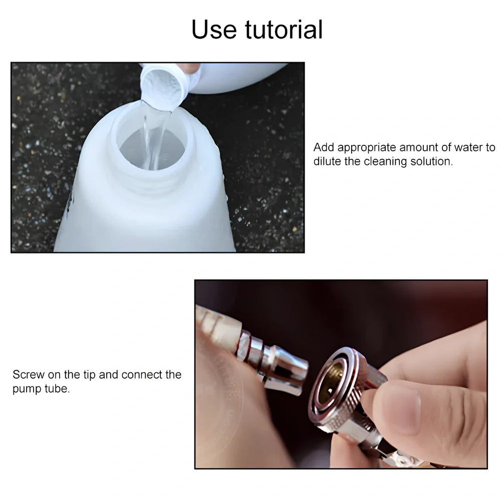 Blue Tornado interior cleaning gun with adjustable tube showing 70-120mm range and 8mm connection