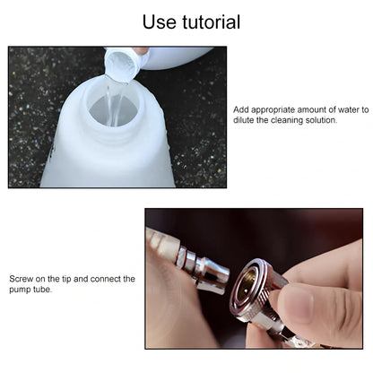 Blue Tornado interior cleaning gun with adjustable tube showing 70-120mm range and 8mm connection