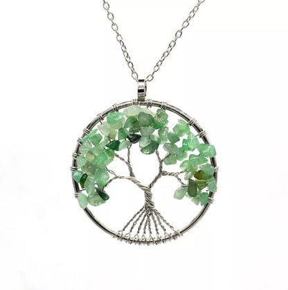 Kabala Life Tree necklace with copper wire and natural stone pendant, symbolizing growth and connection