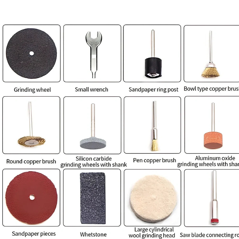 180W black electric Dremel drill with 186 accessories including grinding heads and tools