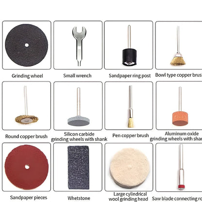 180W black electric Dremel drill with 186 accessories including grinding heads and tools