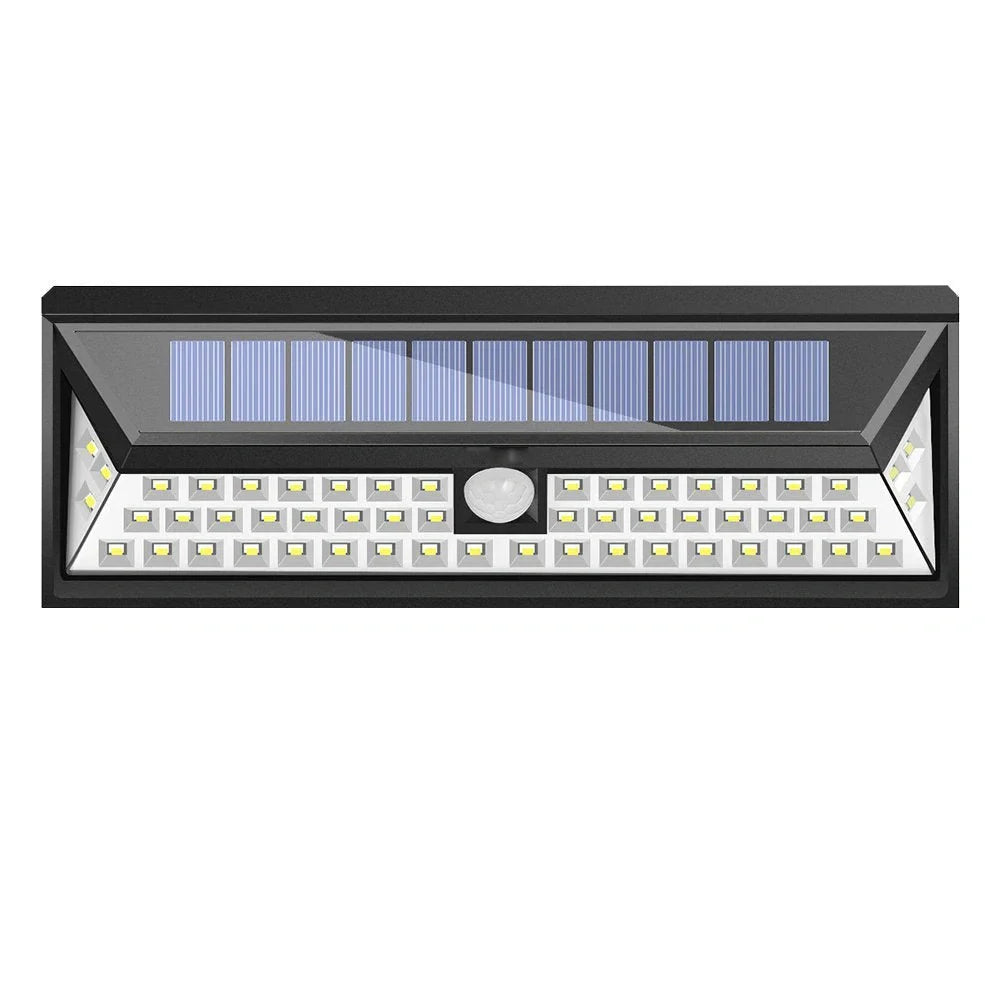 Solar-powered outdoor light with motion sensor and 118 LED beads for garden security lighting