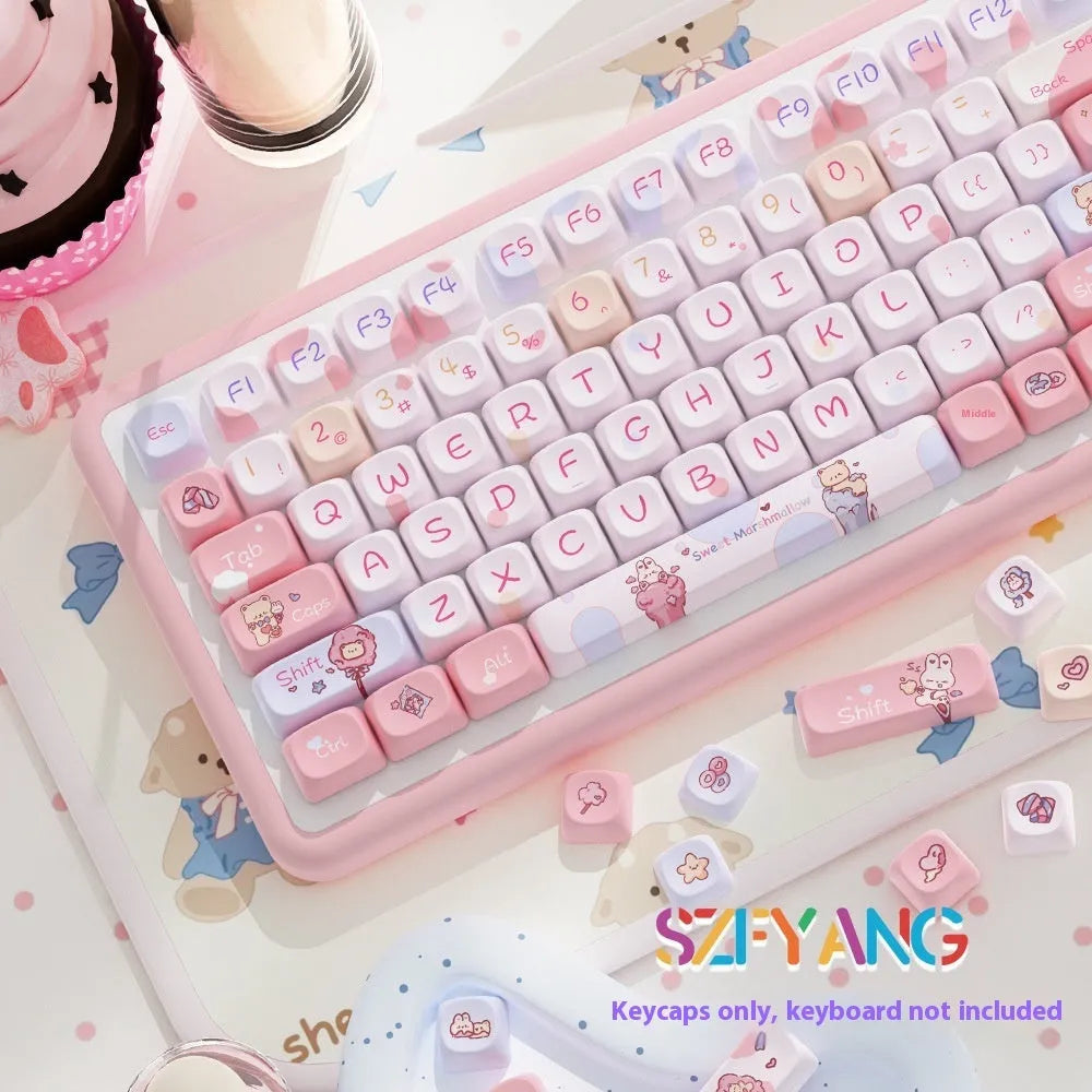 Sweet Cotton Candy coloured  profile PBT plastic keycap set for mechanical keyboards, shown in a full 120-key layout.