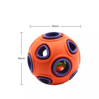 Luminous Sounding Dog Toy Ball in blue and orange, featuring light-up and sound capabilities for dogs