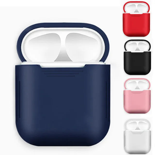 Silicone shockproof protective case for Apple AirPods in various colours with anti-lost rope.