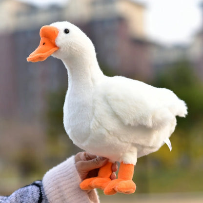 White plush goose doll approximately 33cm tall with realistic features and soft texture