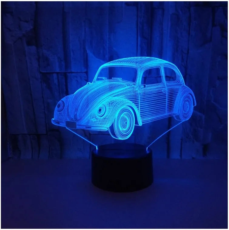 3D LED table lamp with colourful acrylic shade and touch remote controls on black base