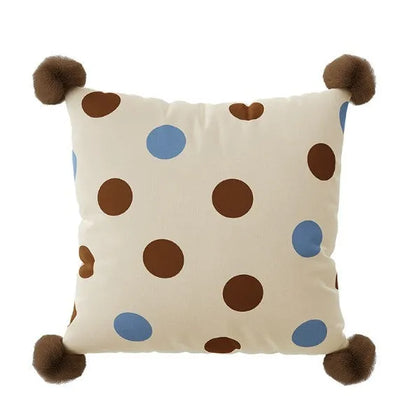 Blue cartoon animal print sofa cushion pillow in 45x45cm size next to brown and white versions.