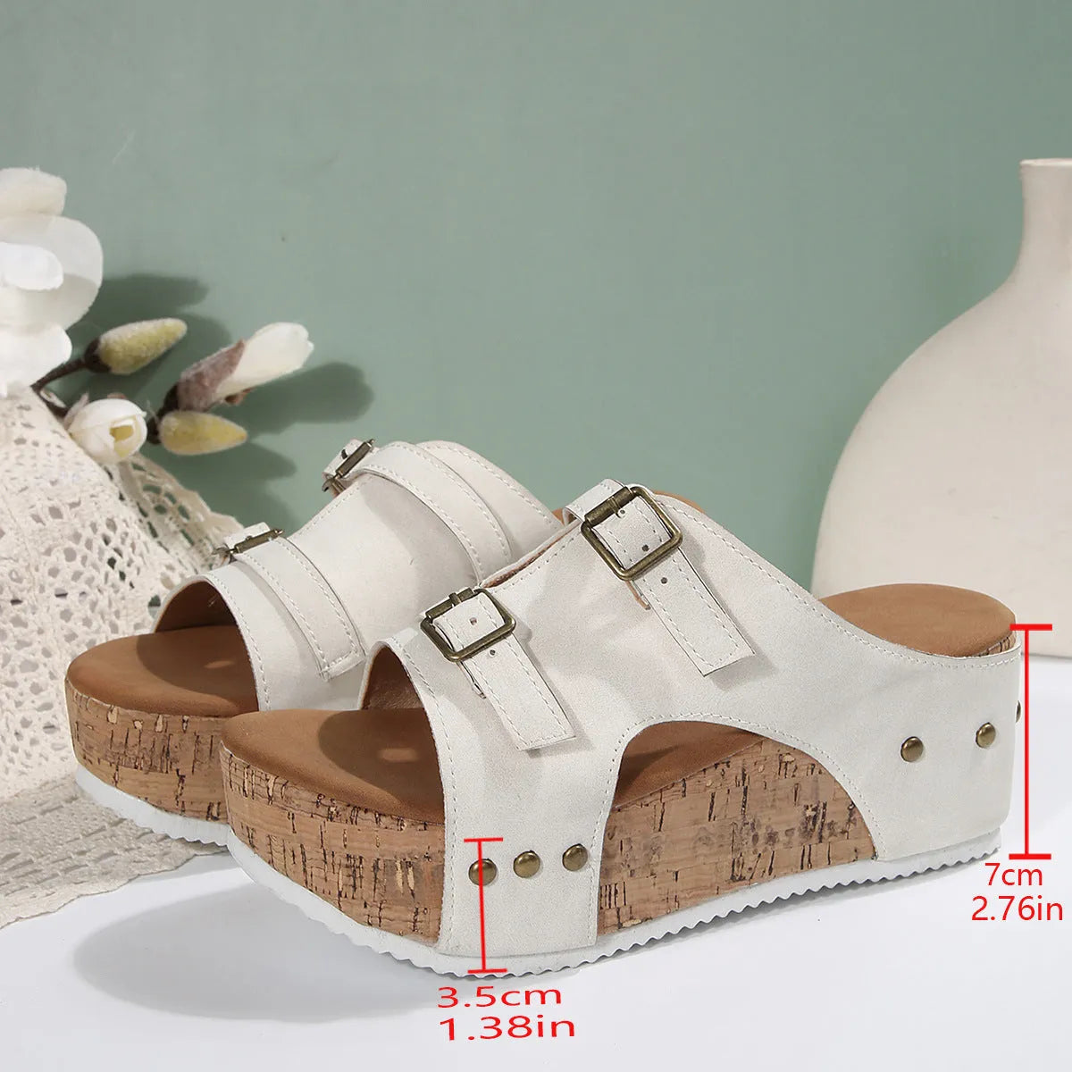 Women's PU leather platform beach sandals with fish mouth scaffold design in navy blue colour