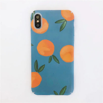 Orange plastic iPhone back cover case with blue water pattern print