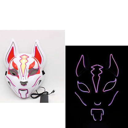Glowing blue cat face mask with LED illumination measuring 28cm by 18cm for cosplay and Halloween events