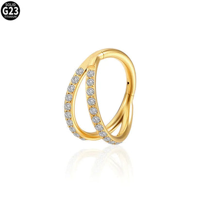 G23 titanium alloy nose ring with diamond-treated surface in gold or steel colour, showing precise gauge measurements
