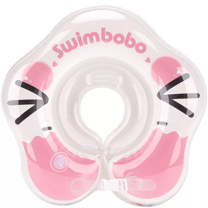 Adjustable baby swimming ring in blue and pink, safe for newborns to 8 months
