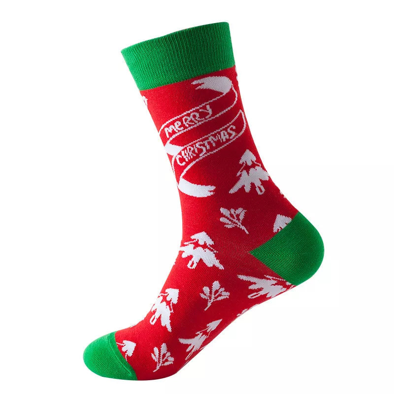 Christmas Tree Snow Elk Gift Cotton Happy Socks with antibacterial feature