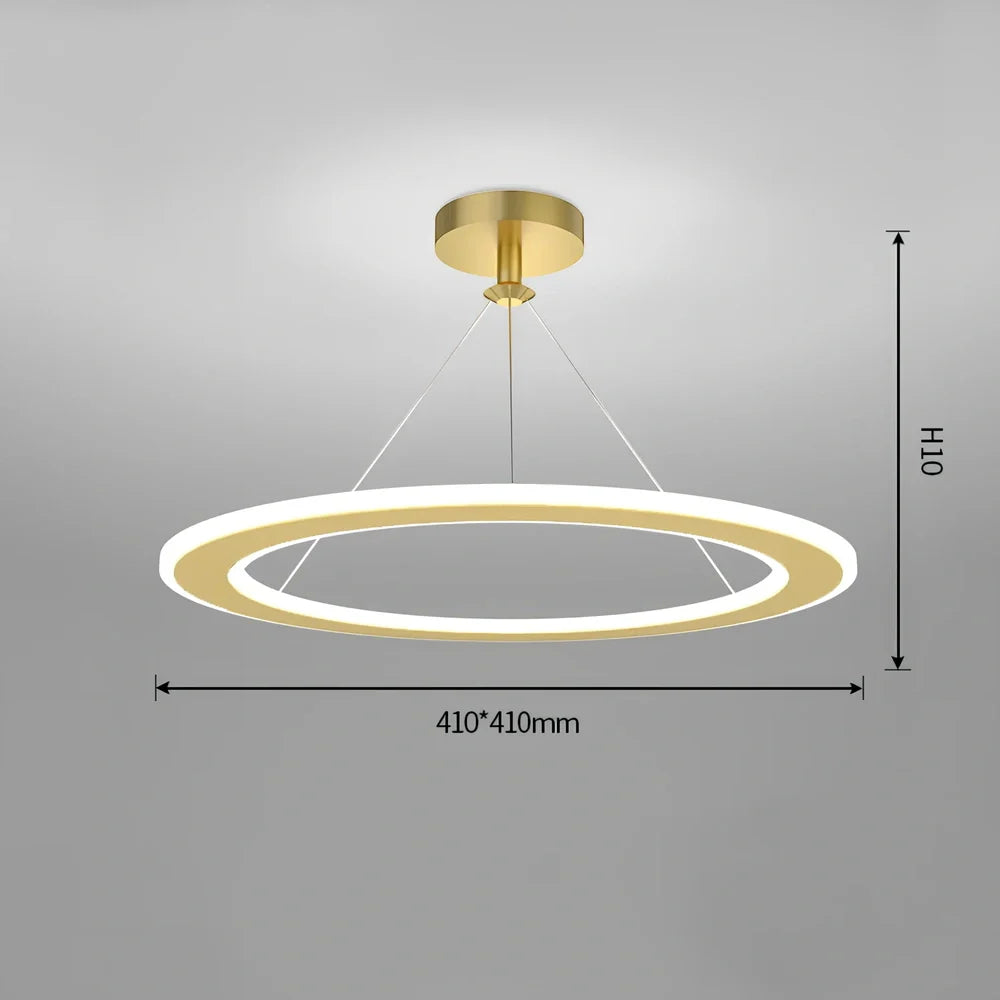 Circular LED bedroom chandelier with iron body and PMMA shade in black, gold or white