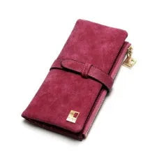 Korean-style retro matte leather long wallet in army green with zip closure and multiple interior card slots