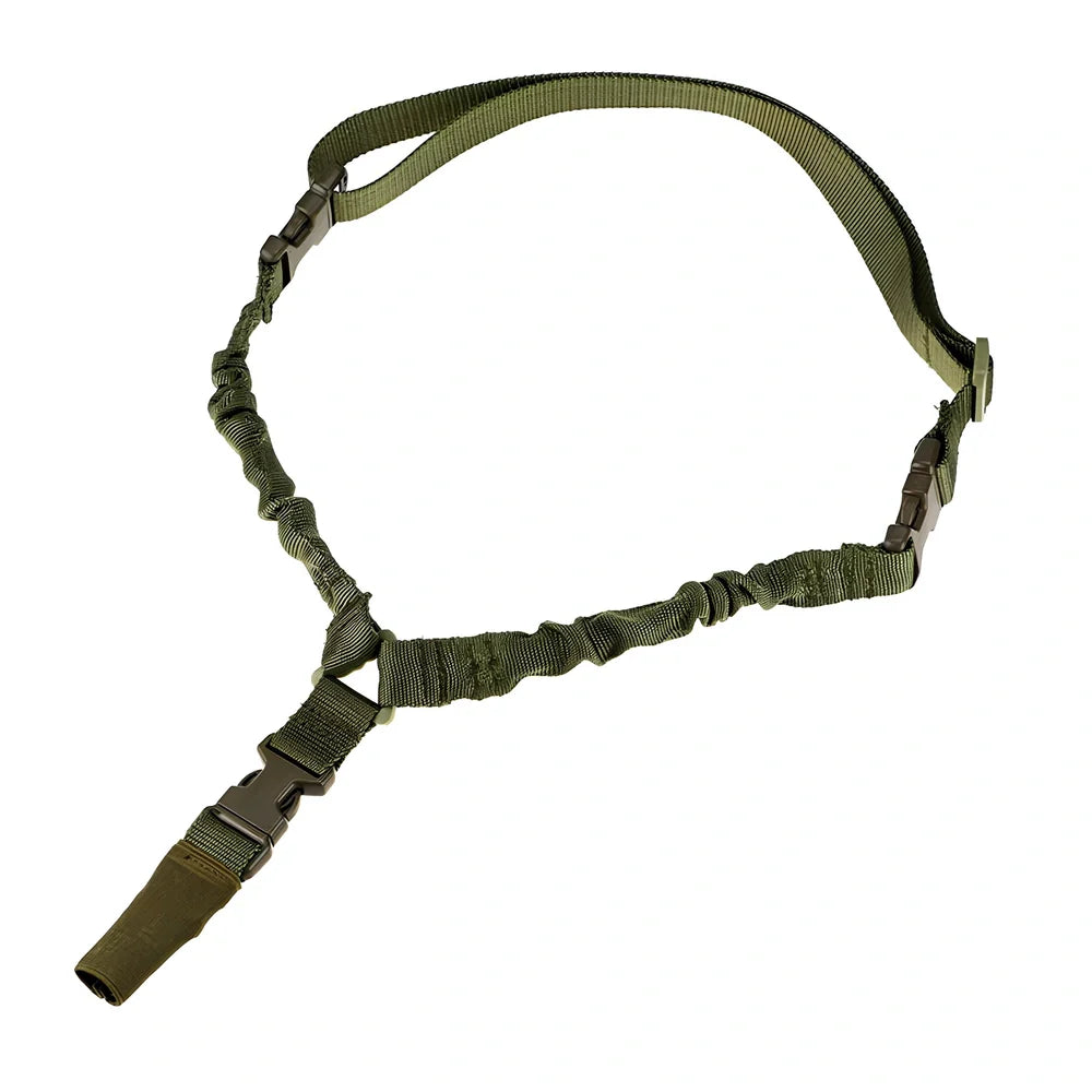 Adjustable military pistol sling with metal buckle in OD green colour showing 175cm+ length