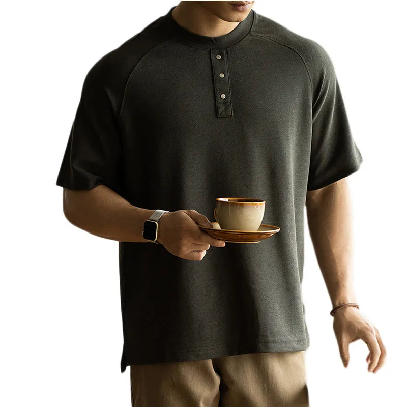 Casual pullover top with terry texture fabric in smoky gray colour showing raglan sleeve design