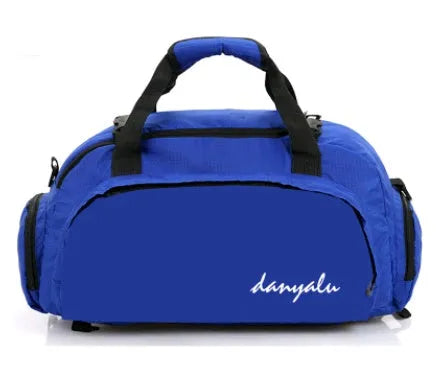 Oxford cloth fitness bag with three shoulder straps, soft handle, printed text pattern, square vertical shape, Large size
