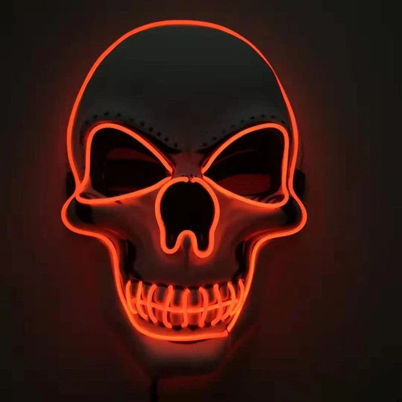 A bone-chilling LED-illuminated skull Halloween mask with adjustable lighting modes for spooky holiday fun