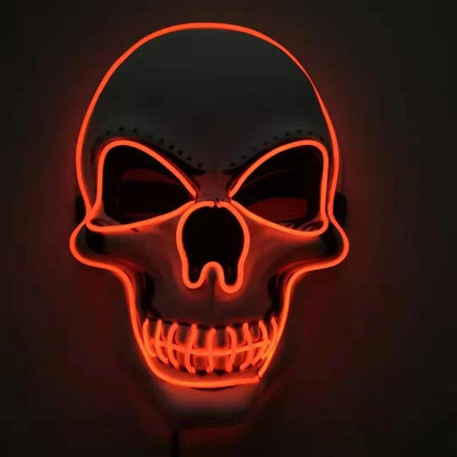 A bone-chilling LED-illuminated skull Halloween mask with adjustable lighting modes for spooky holiday fun