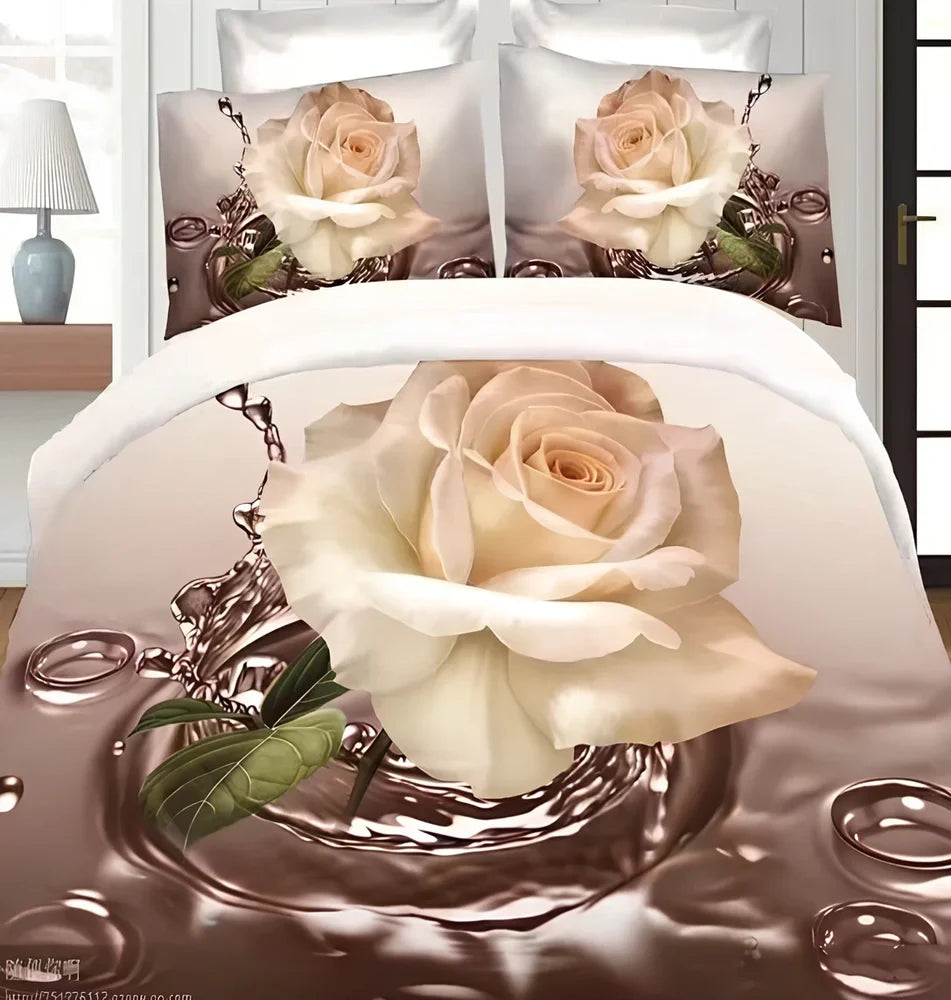 Brushed 3D floral pattern four-piece bedding set with quilt cover, sheets, and pillowcases in blue colour