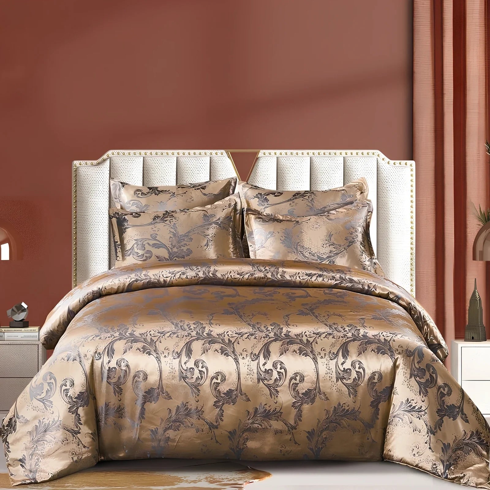 Three-piece bedding set with reactive dyed polyester in blue, gold, grey, pink, purple, or white for UK bed sizes