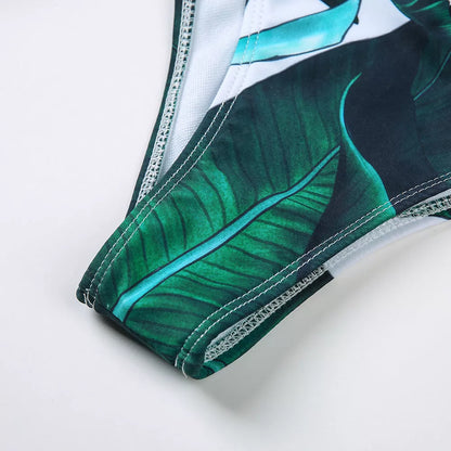 Strapless bikini set with high waist and vintage print, available in sizes S, M, L