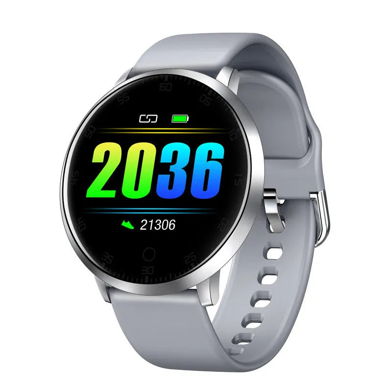 Ultra-thin smart health bracelet in black with 1.3-inch touch screen on silicone wrist strap