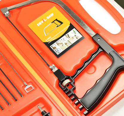 11-in-1 multi-function saw tool set with orange and black components including 5 blades and drill bits