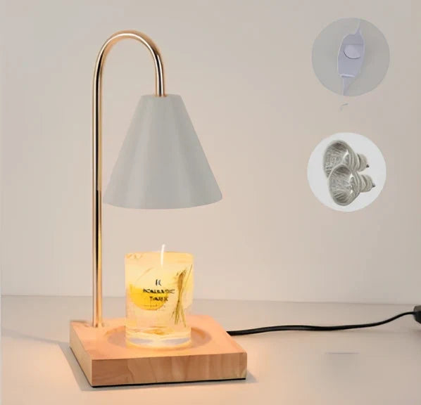 Log aromatherapy melting wax lamp measuring 37cm tall with natural wood base and white lampshade