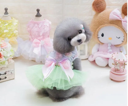 Dog skirt princess tutu teddy dress in cotton and lace with mesh detail, thin summer dog clothes, light green pink sky blue, XS to XL