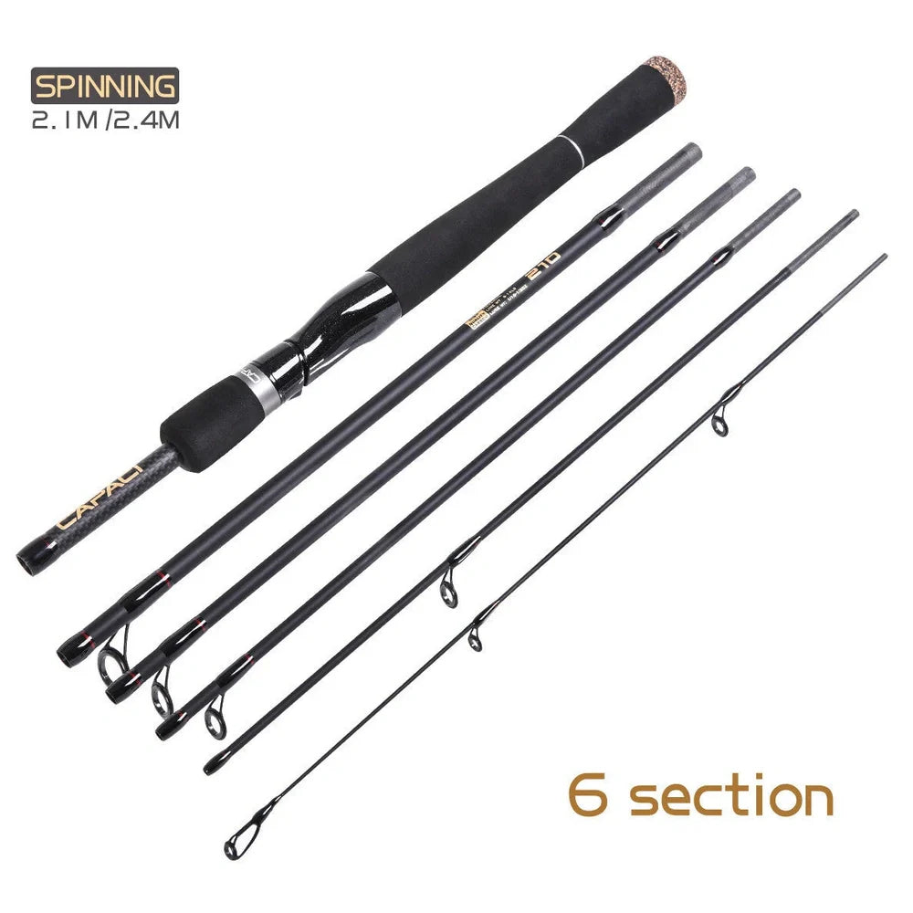 Carbon fishing rod with gun handle and sectional construction for sea perch angling