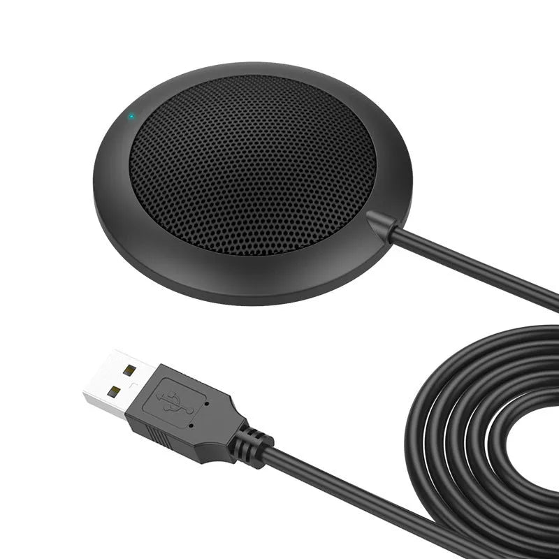 Black omnidirectional USB microphone with zinc alloy shell and metal mesh cover, 70mm diameter