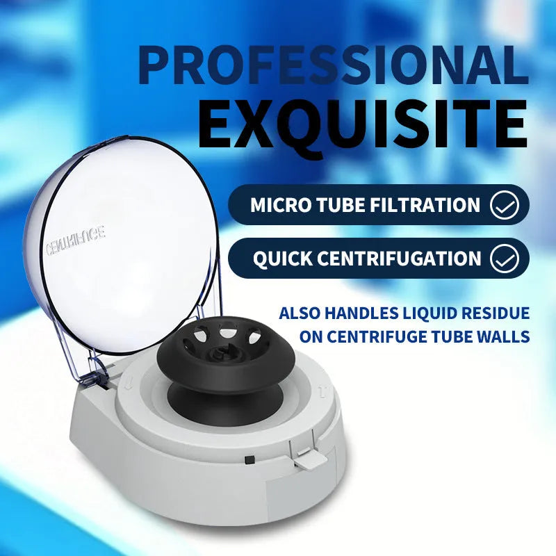 Mini laboratory centrifuge with compact 157x170x120mm dimensions and 7000 RPM speed for sample separation