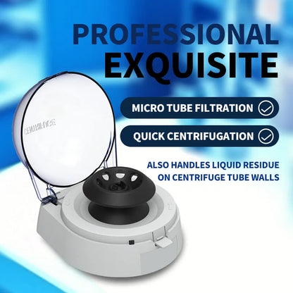 Mini laboratory centrifuge with compact 157x170x120mm dimensions and 7000 RPM speed for sample separation