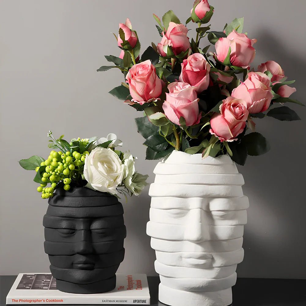 Nordic-style ceramic art vase with matte finish, 20-25cm height, black or white colour options