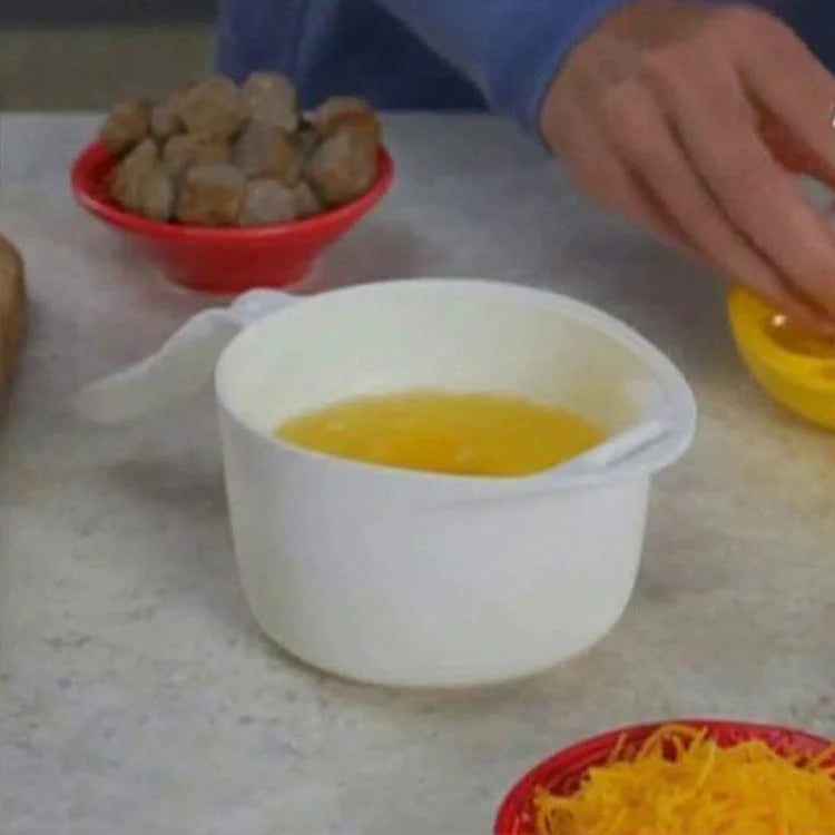 Microwave Egg Boiler in white and yellow color, compact and lightweight for easy egg cooking